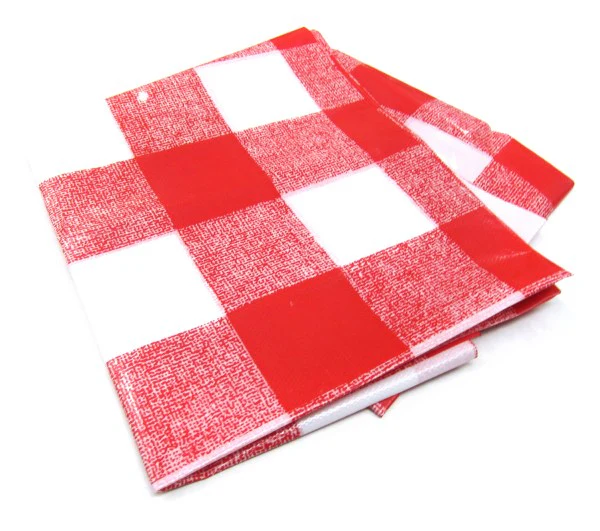 21st Century B59A2 108″ x 54″ Checkered Red & White Plastic Tablecloth - Image 3
