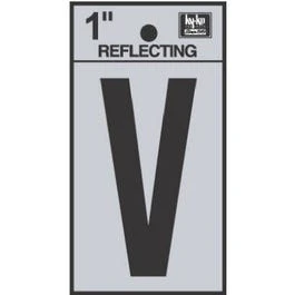 Address Letters, "V", Reflective Black/Silver Vinyl, Adhesive, 1-In.