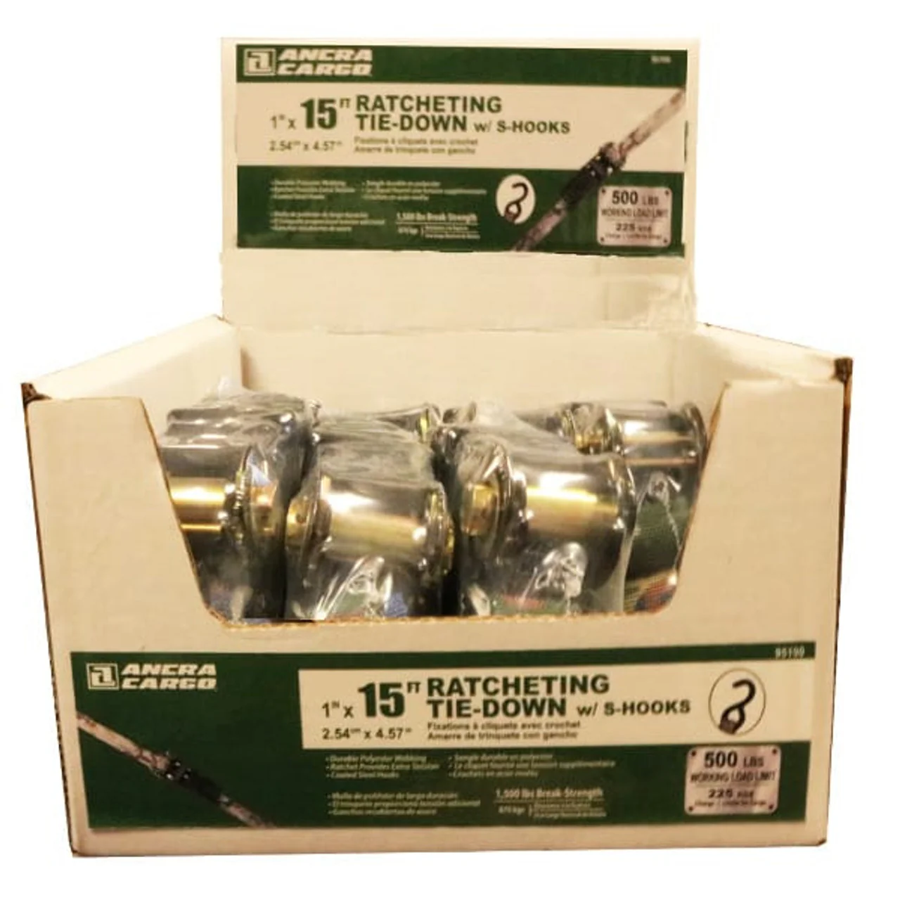 Ancra Cargo 1” x 15’ Camo Ratchet Tie-Down w/S-Hooks Bulk Bin - Image 2
