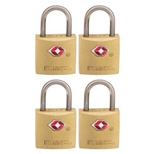 Brinks - 7/8 in. 22mm TSA Approved Solid Brass Keyed Travel Padlock, 4-Pack