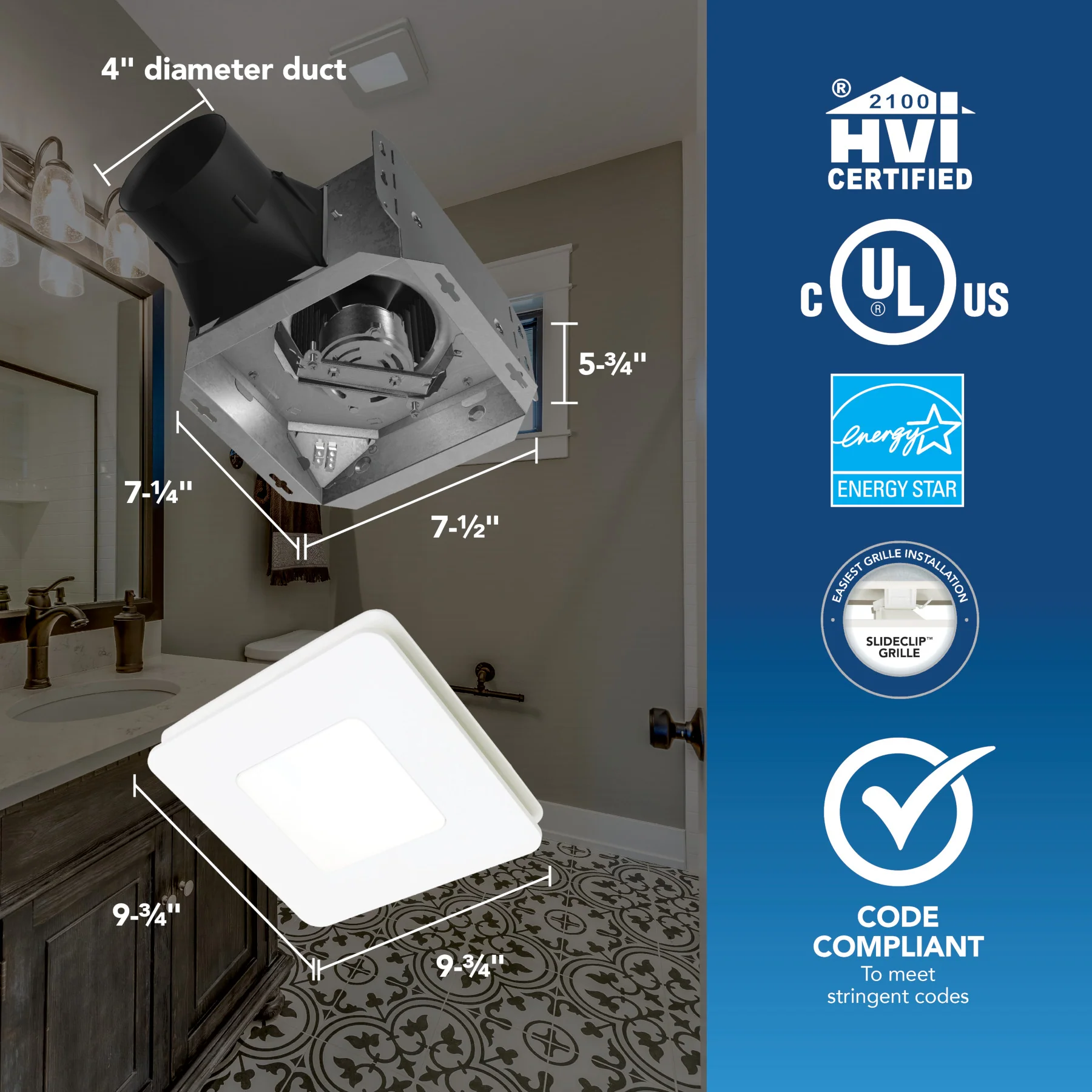 Broan-NuTone® Roomside Series Bathroom Exhaust Fan w/ LED Light, 60 CFM, Energy Star® - Image 4