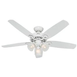 Builder Plus Ceiling Fan with Light, White With Marbled Glass, 5 Blades, 52-In.