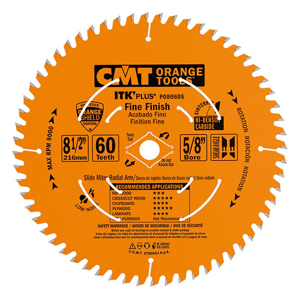CMT Orange Tools ITK Plus Finish Sliding Compound Miter Circular Saw Blades 12 x 72 Teeth, 10° Atb+shear