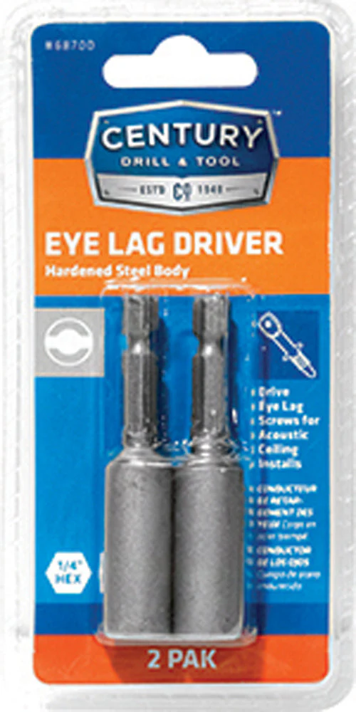 Century Drill And Tool Eye Lag Driver 1/4" X 2-3/4 X 1/4" Shank 2pk