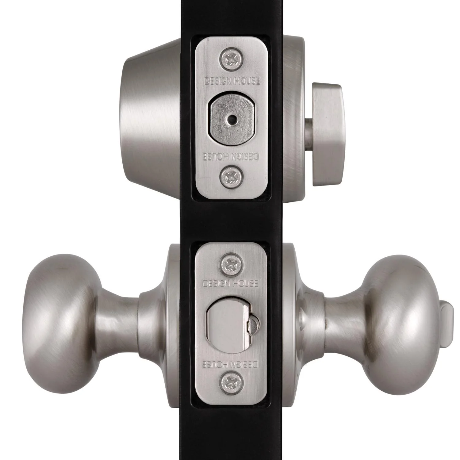 Design House Cambridge 2-Way Latch Deadbolt and Entry Door Knob in Satin Nickel - Image 2