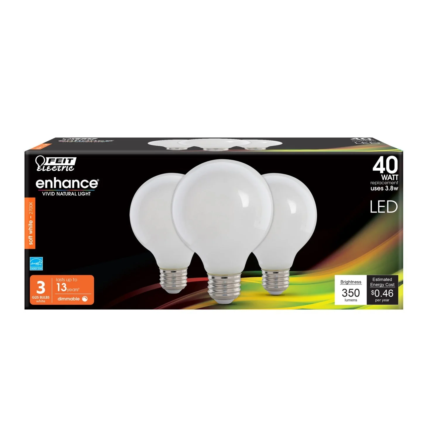 Feit Electric 40W Replacement G25 Soft White Dimmable White Enhance Glass Filament Globe LED (3-Pack) - Image 2