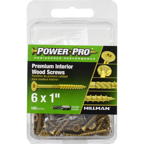 Hillman Power Pro Premium Interior Wood Screws #6 X 1" - 100 Pc