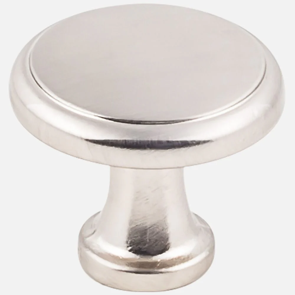 Kasaware 1-3/16" Diameter Flat Round Knob with Step, 10-pack Satin Nickel Finish