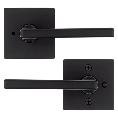 Kwikset Halifax Lever (Square) - Bed/Bath, Matte Black
