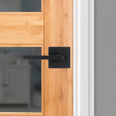 Kwikset Halifax Lever (Square) - Bed/Bath, Matte Black - Image 2