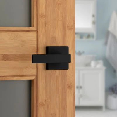 Kwikset Singapore Lever (Square) - Bed/Bath, Matte Black - Image 2