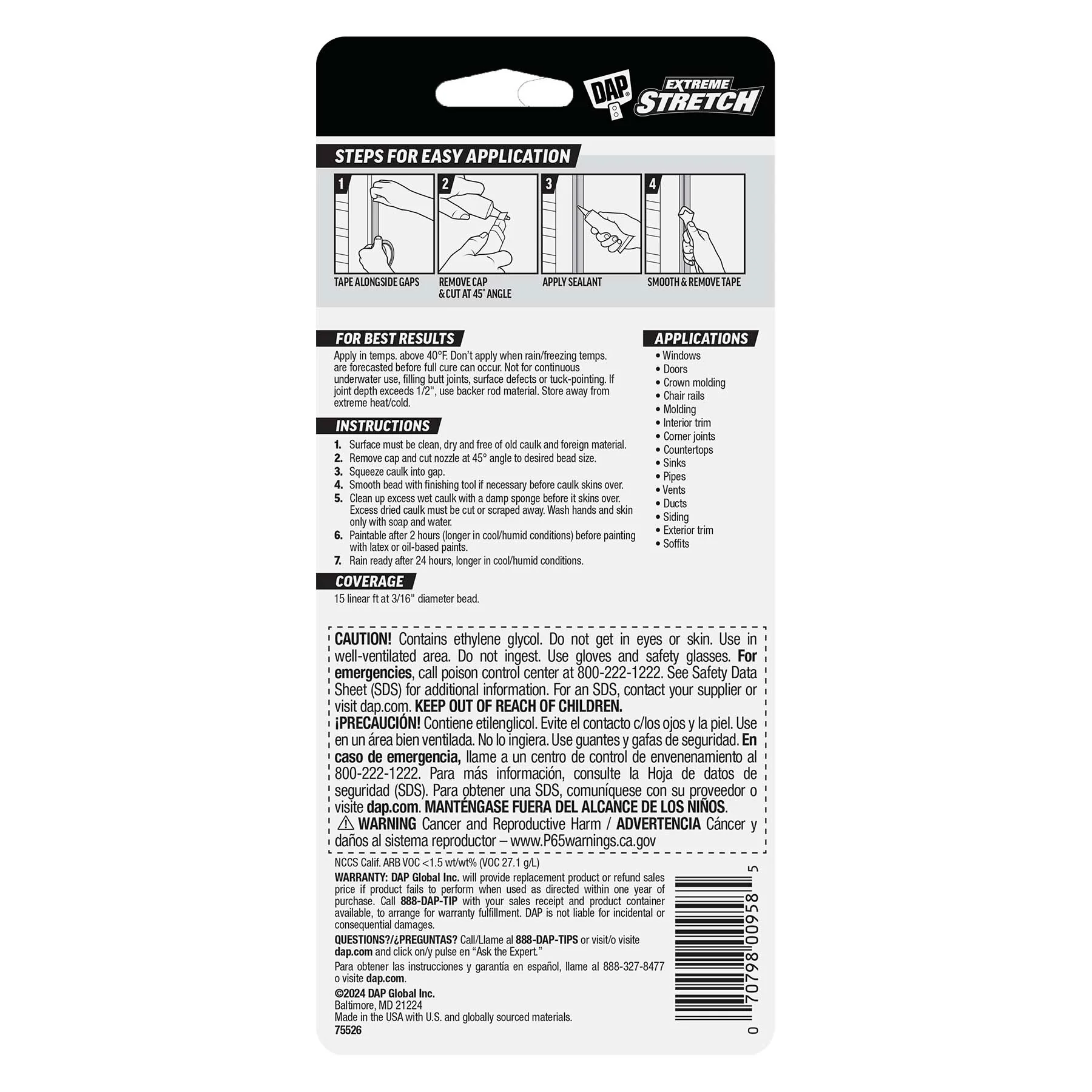 DAP EXTREME STRETCH Acrylic Urethane Premium Elastomeric Sealant White - Image 2