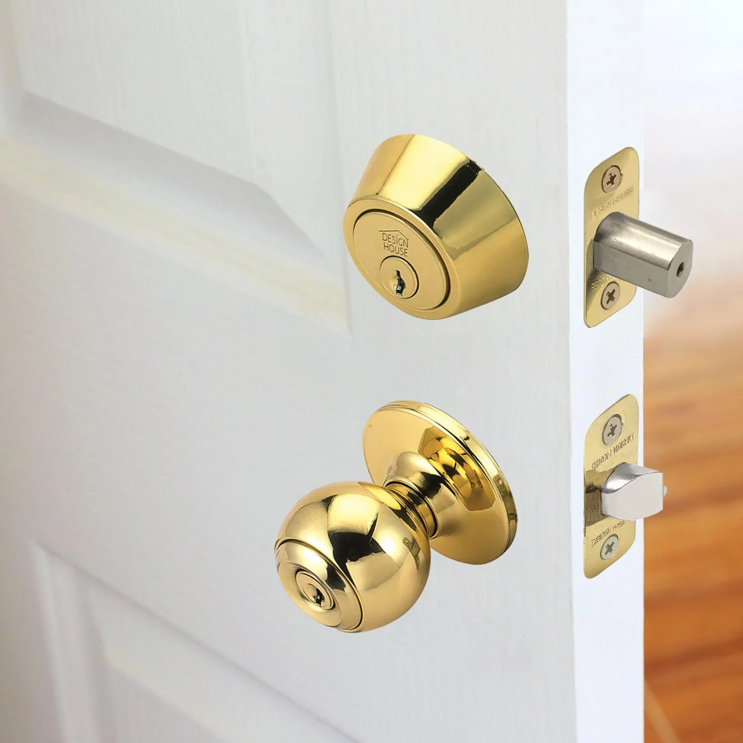 Design House Ball 2-Way Latch Entry Door Knob in Polished Brass - Image 3