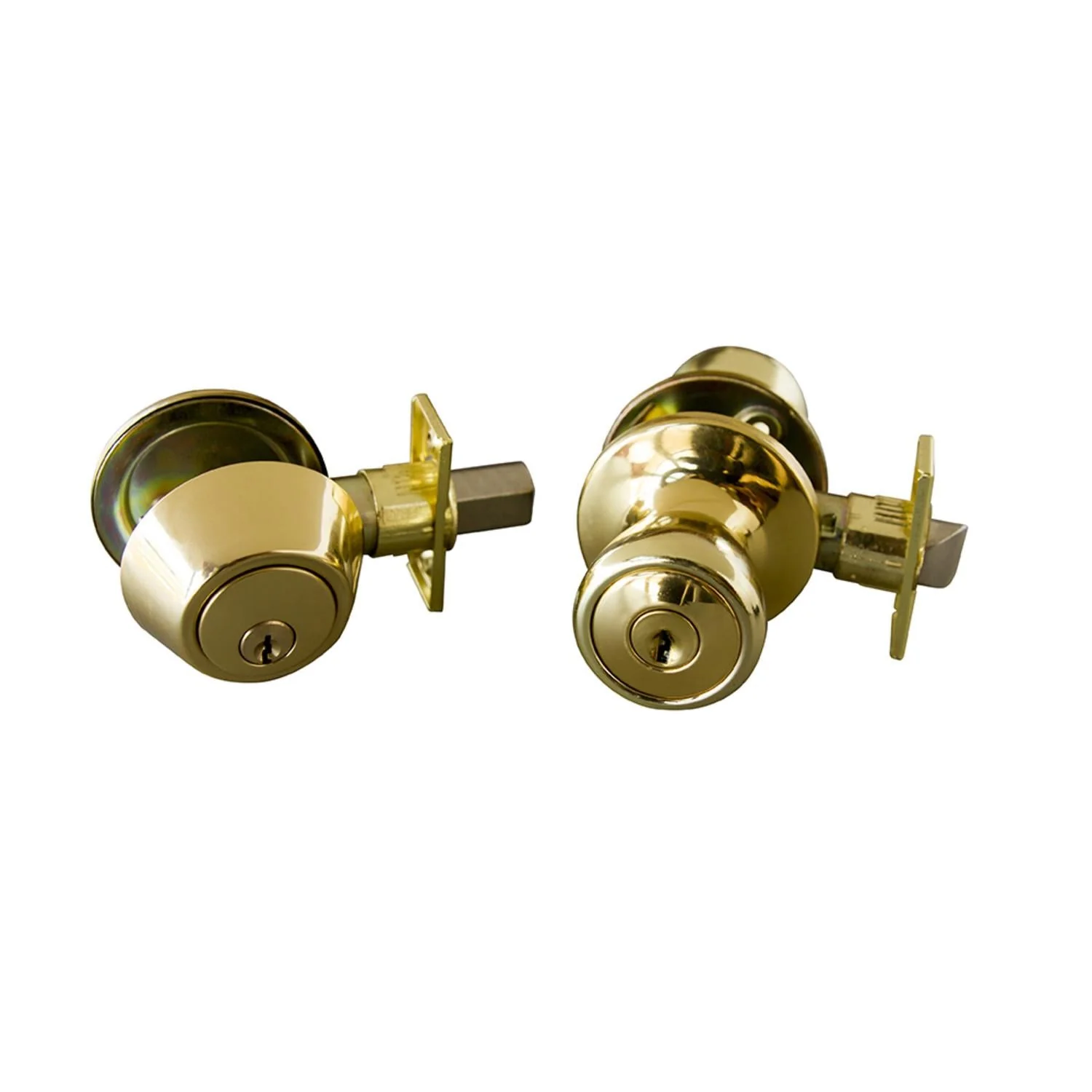 Design House Terrace Entry Door Knob and Deadbolt in Polished Brass