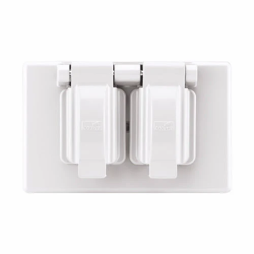 Eaton Cooper Wiring Non-metallic Duplex Receptacle Cover, White Horizontal