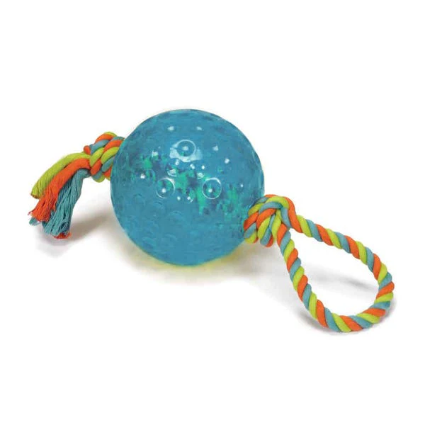 Boss PetEdge Chomper 5" TPR Ball with Rope Tugs Dog Toy - Image 3