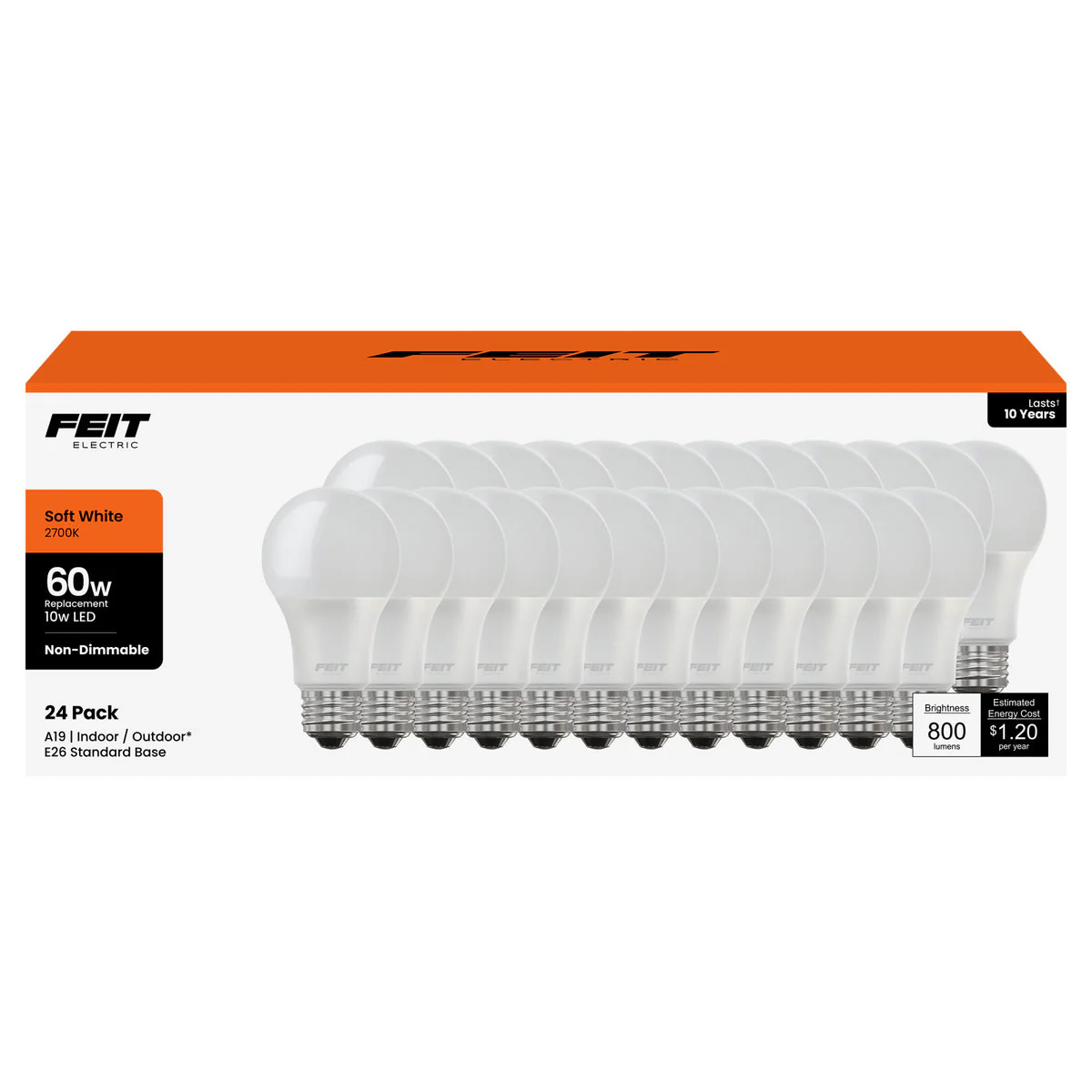 Feit 60W Replacement Soft White A19 Non-Dimmable LED Light Bulb 24Pack - Image 2