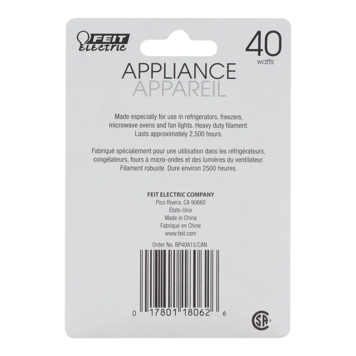 Feit Electric 40W Soft White A15 Dimmable Incandescent Light Bulb (BP40A15/CAN) - Image 3