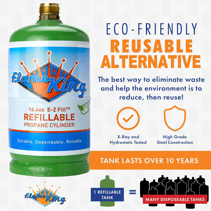 Flame King Eco Friendly Sustainable 1lb Empty Refillable Propane Tank LP Cylinder - Image 2