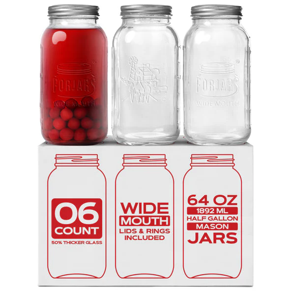 ForJars Premium Mason Jars Wide Mouth Glass Canning Jars