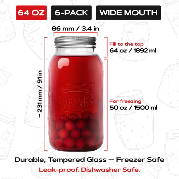 ForJars Premium Mason Jars Wide Mouth Glass Canning Jars - Image 3