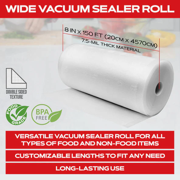 Forjars® Vacuum Sealer Roll - 8 in x 150 ft, Textured on Both Sides, 7.5 Mil Thickness - Image 2