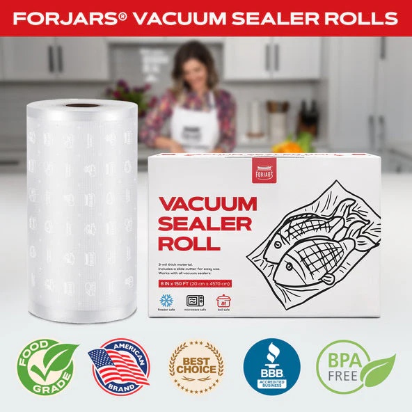 Forjars® Vacuum Sealer Roll - 8 in x 150 ft, Textured on Both Sides, 7.5 Mil Thickness - Image 3