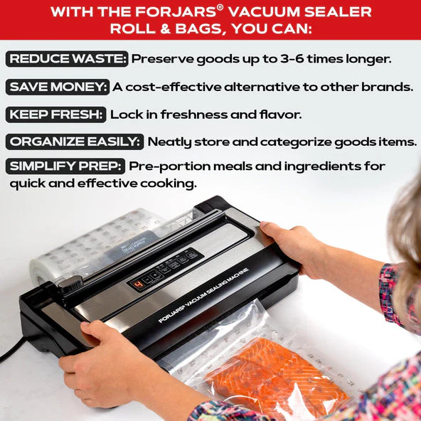 Forjars® Vacuum Sealer Roll - 8 in x 150 ft, Textured on Both Sides, 7.5 Mil Thickness - Image 4