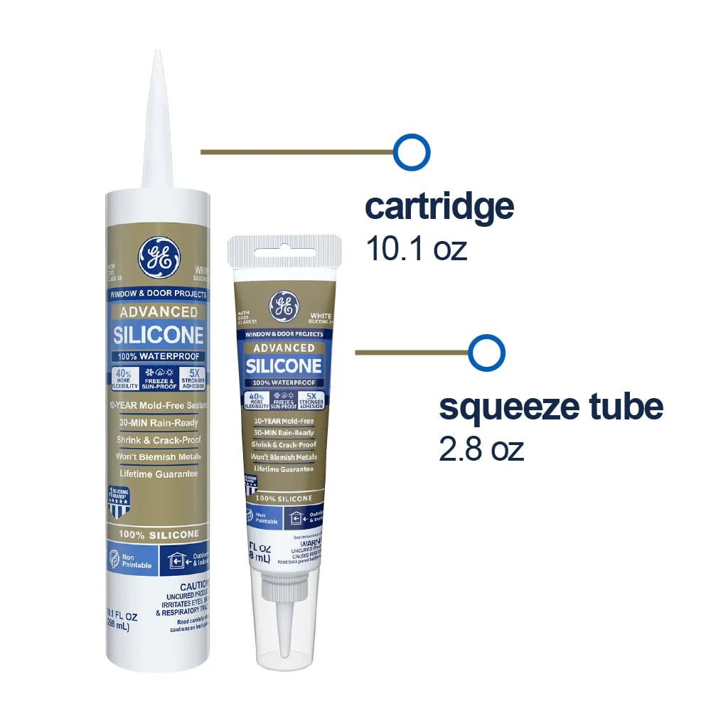 GE Advanced Silicone 2® Window & Door Sealant Clear, 2.8 Oz