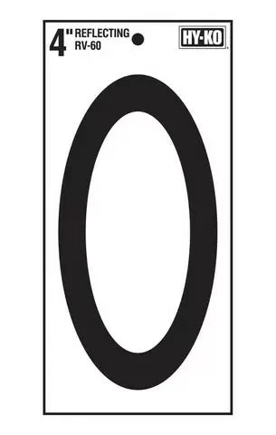 Hy-Ko 4in Black Reflective Vinyl Number '0'