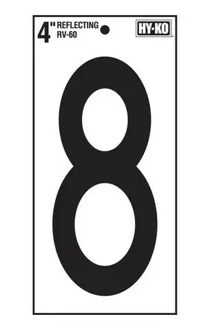 Hy-Ko 4in Black Reflective Vinyl Number '8'