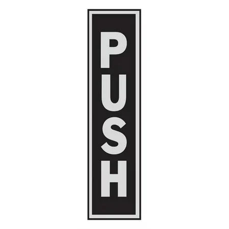 Hy-Ko Sign, "Push", Black Aluminum, Adhesive, 2 x 8-In.