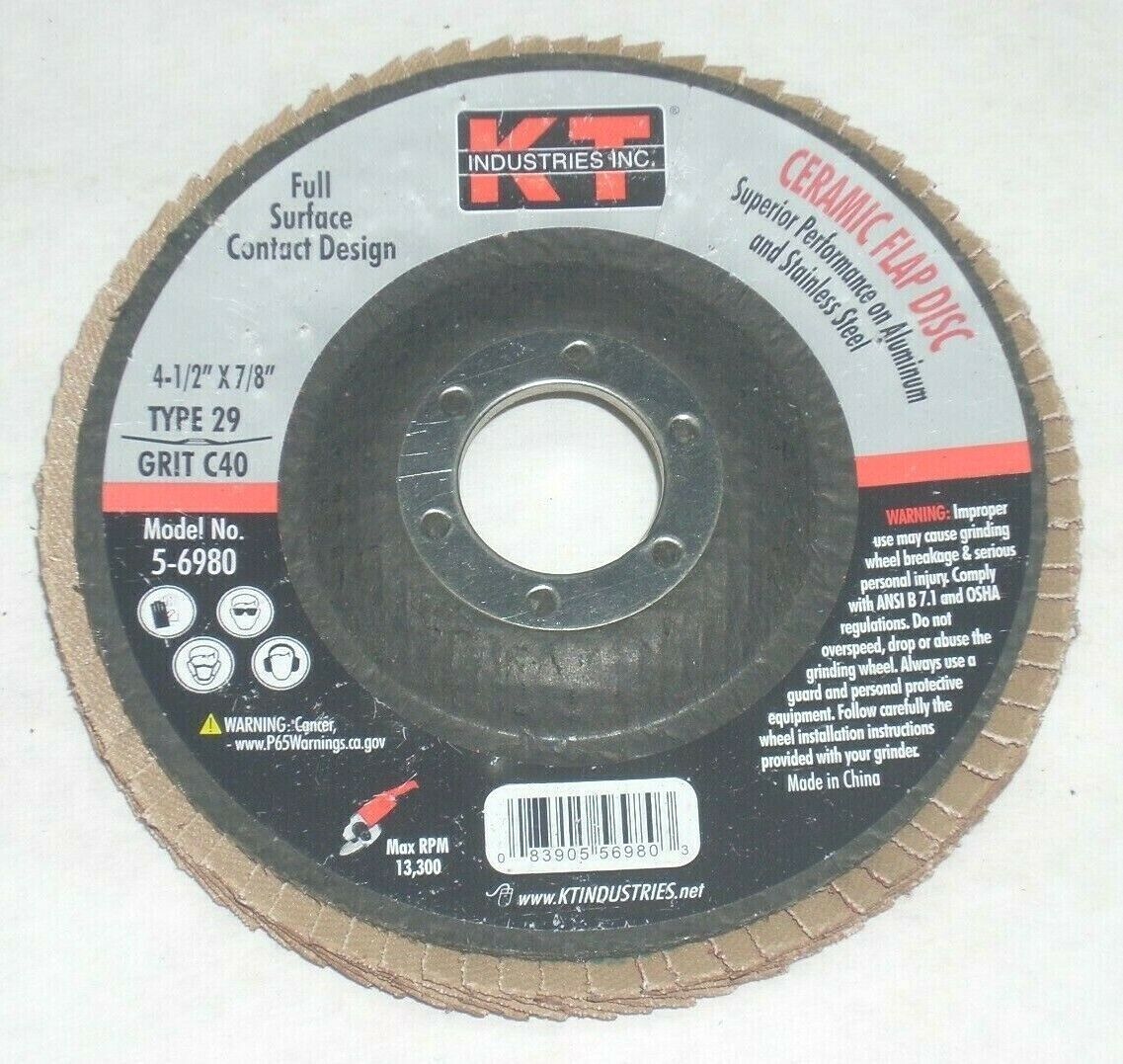 K-T Industries 4.5" X 7/8" X 40g T29 Ceramic Flap Disc