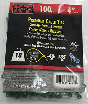 K-T Industries 4" Green Ultra Light Duty, 100/Pk