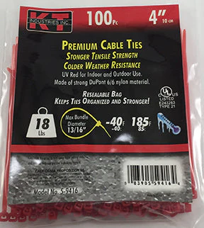 K-T Industries 4" Red Ultra Light Duty, 100/Pk