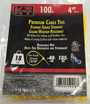 K-T Industries 4" Yellow Ultra Light Duty, 100/Pk