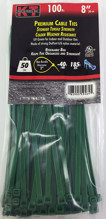 K-T Industries 8" Green Standard Duty, 100/Pk