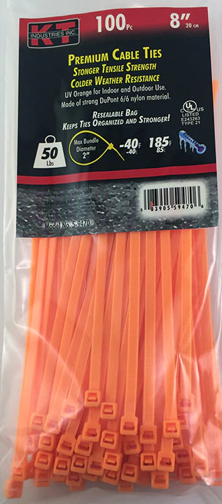K-T Industries 8" Orange Standard Duty, 100/Pk