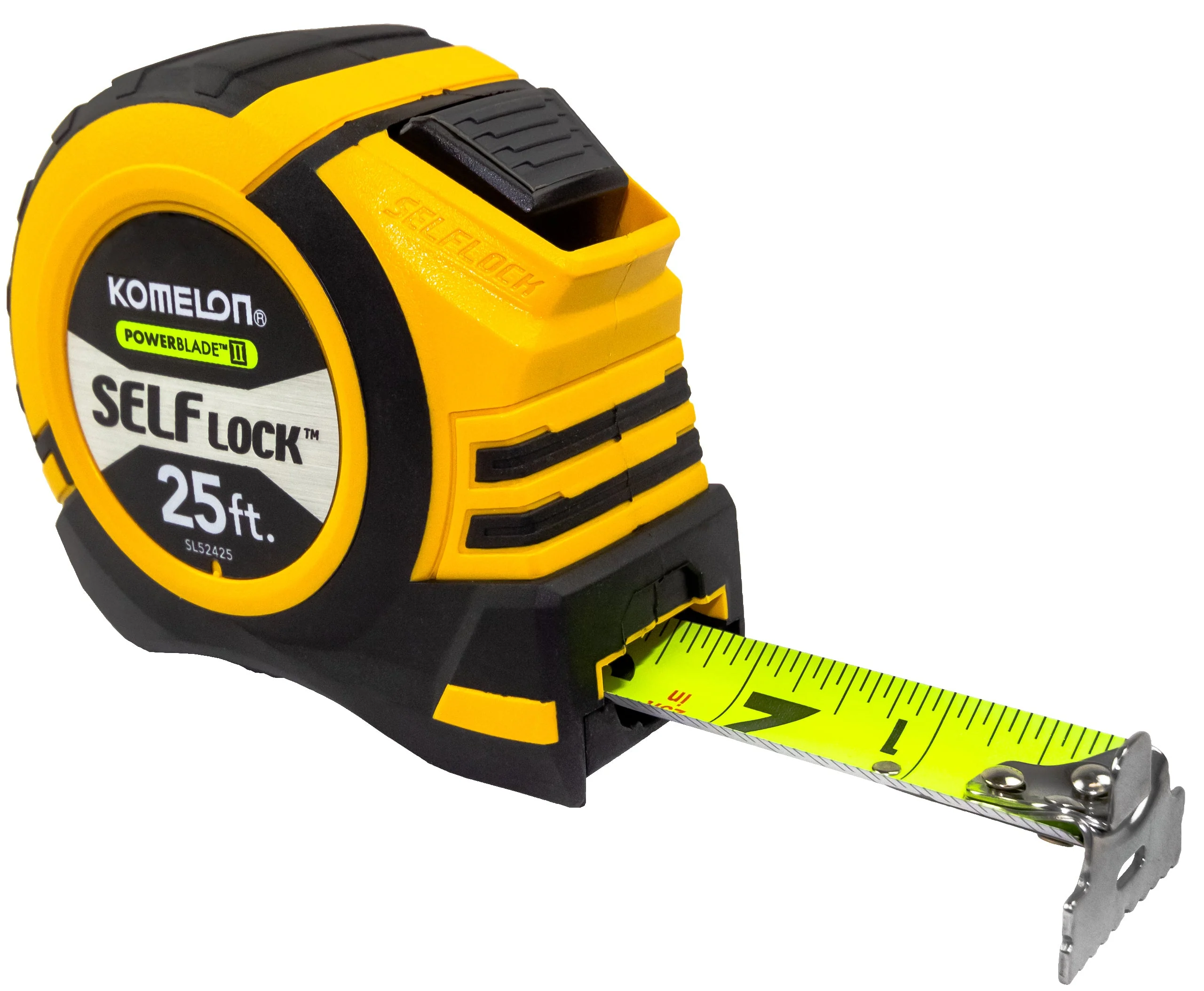 Komelon 25' x 1.06" Self-Lock Powerblade II Tape Measure, Yellow/Black