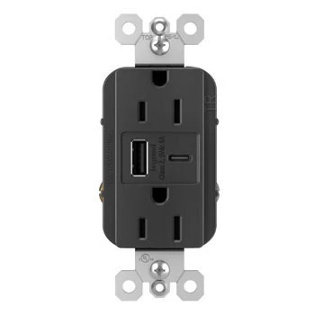 Legrand Pass & Seymour radiant® 15W USB Outlet, Type A/C, 15A, Tamper-Resistant, Black - Image 2