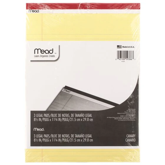 Mead Mead® Legal Pad, 8 1/2" x 11", Canary Yellow