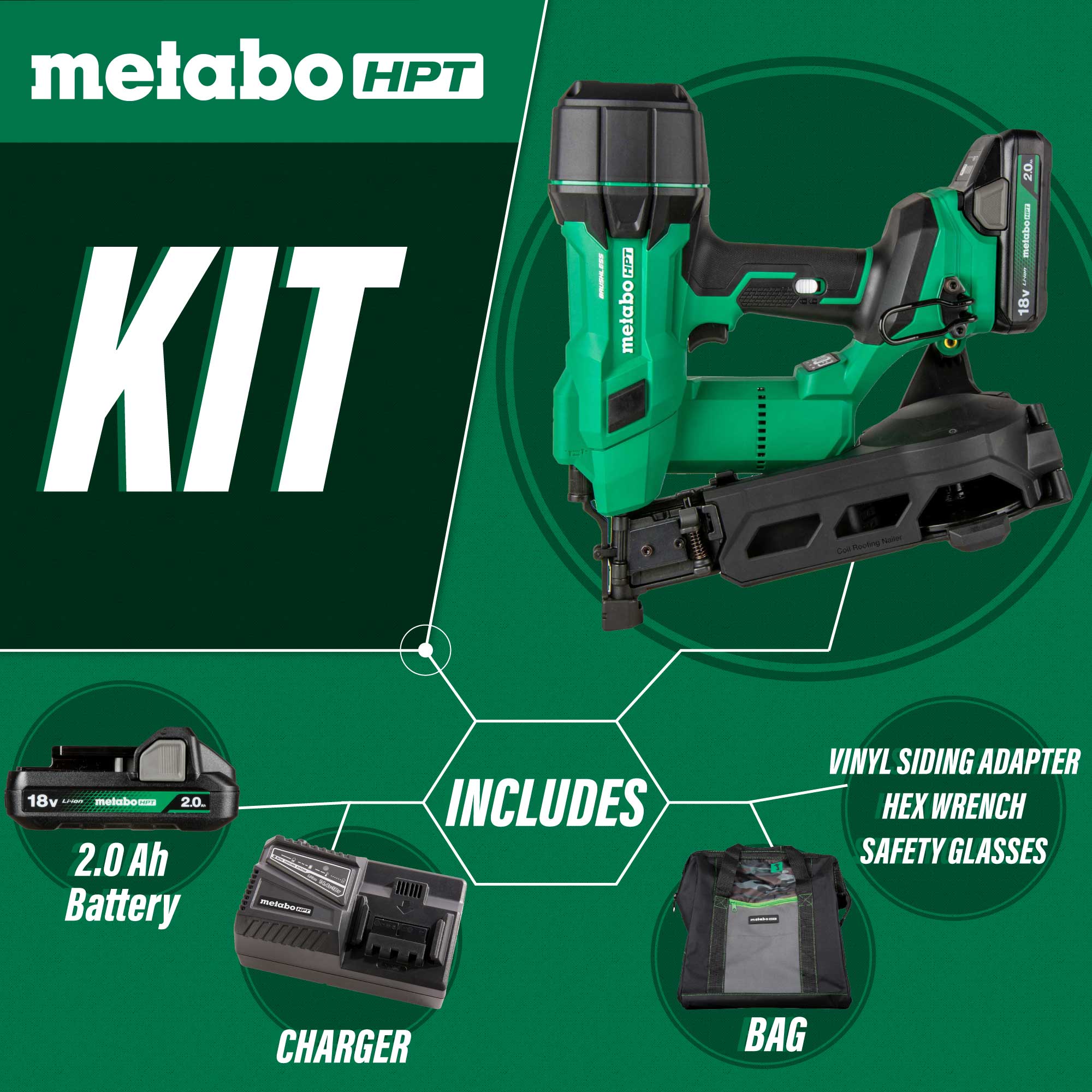 Metabo HPT 18V MultiVolt™ Brushless Coil Roofing Nailer - Image 2