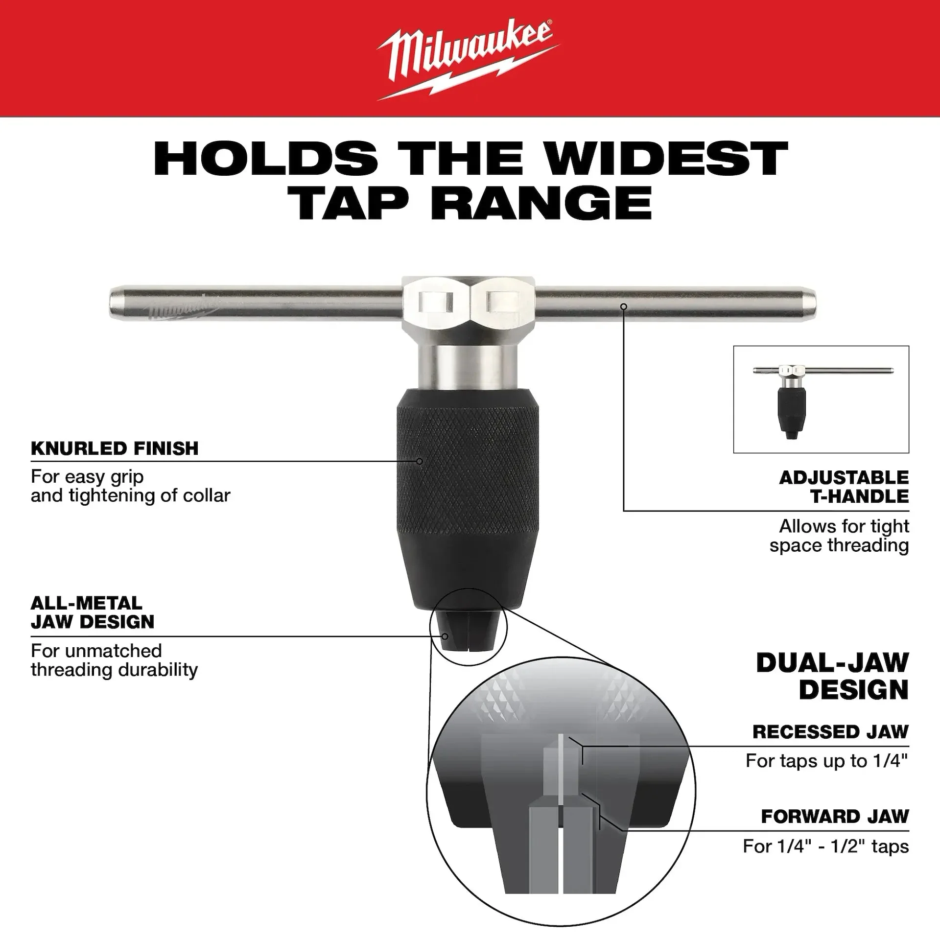 Milwaukee 38PC SAE Tap & Die PACKOUT™ Set w/ Hex-LOK™ 2-in-1 Handle - Image 6