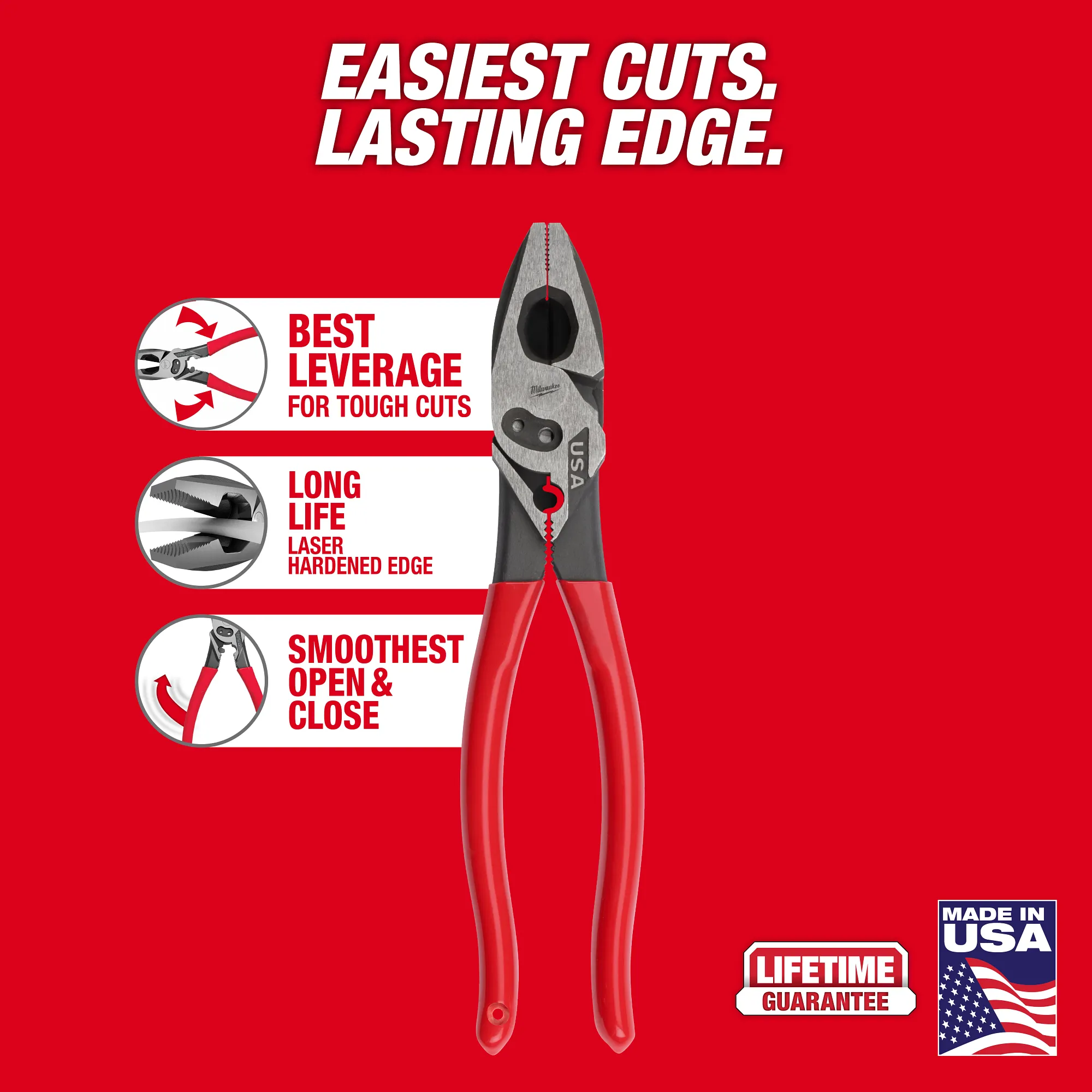 Milwaukee 9" Lineman's Dipped Grip Pliers w/ Crimper & Bolt Cutter (USA) - Image 3