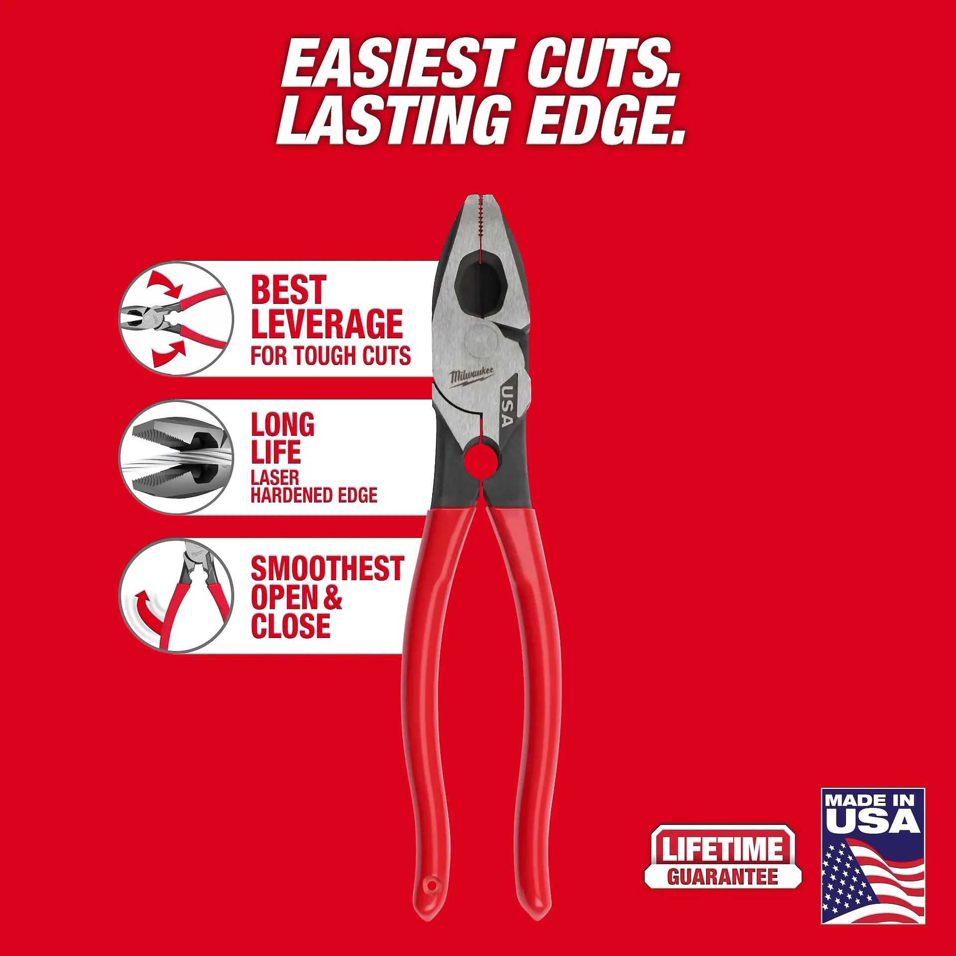 Milwaukee 9" Lineman's Dipped Grip Pliers w/ Thread Cleaner (USA) - Image 2