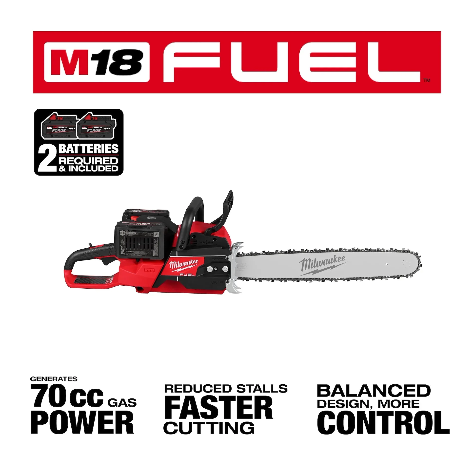 Milwaukee M18 FUEL™ 20" Dual Battery Chainsaw Kit - Image 4