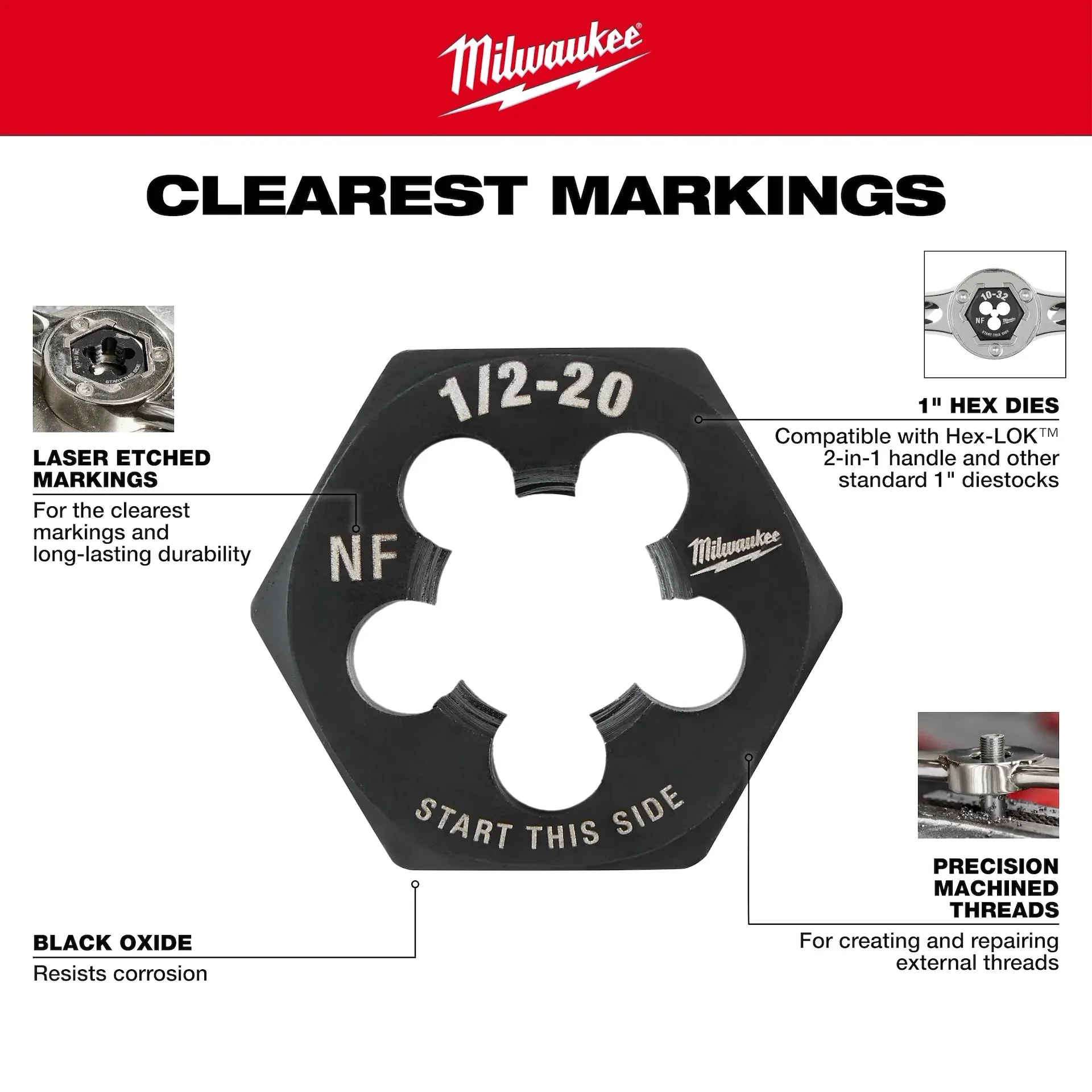 Milwaukee SAE 1" Hex Threading Dies - Image 5