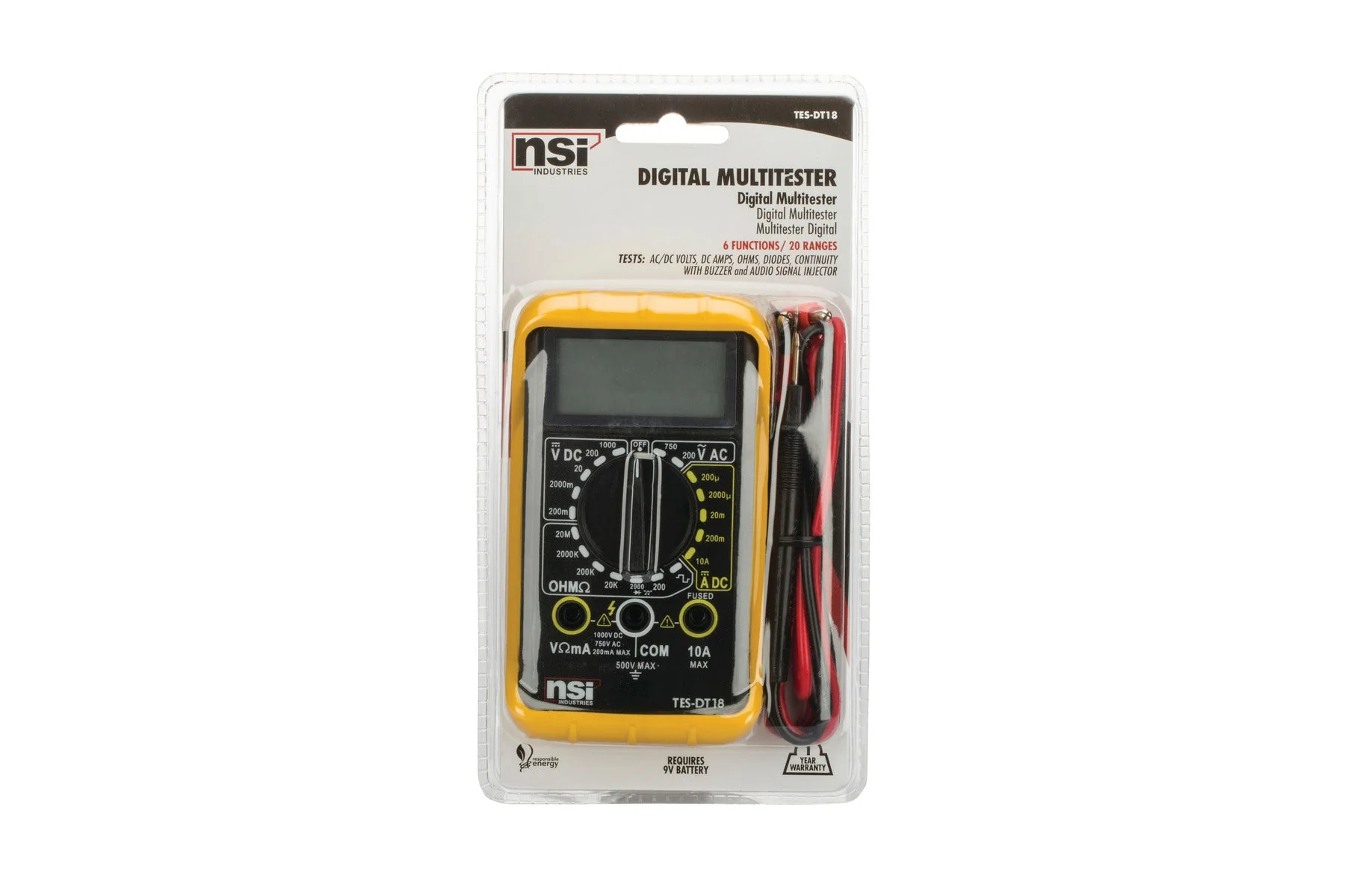 NSI Industries TES-DT18 7-Function 18-Range Digital Multitester - Image 2