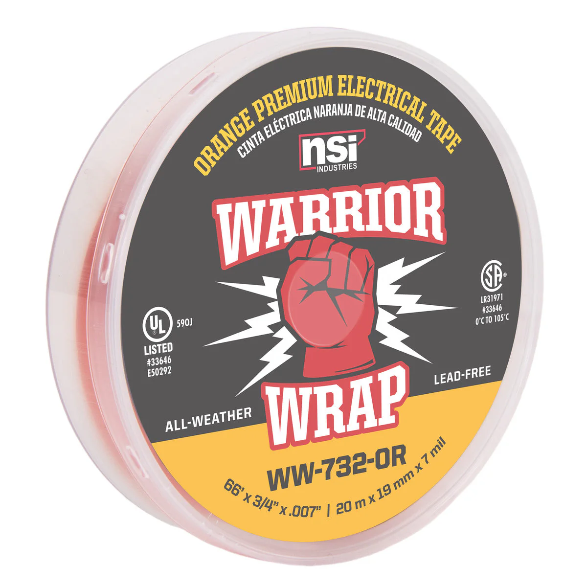 NSI Industries WW-732-OR WarriorWrap Premium 3/4 in. x 66 ft. 7 mil Vinyl Large Electrical Tape, Orange - Image 4
