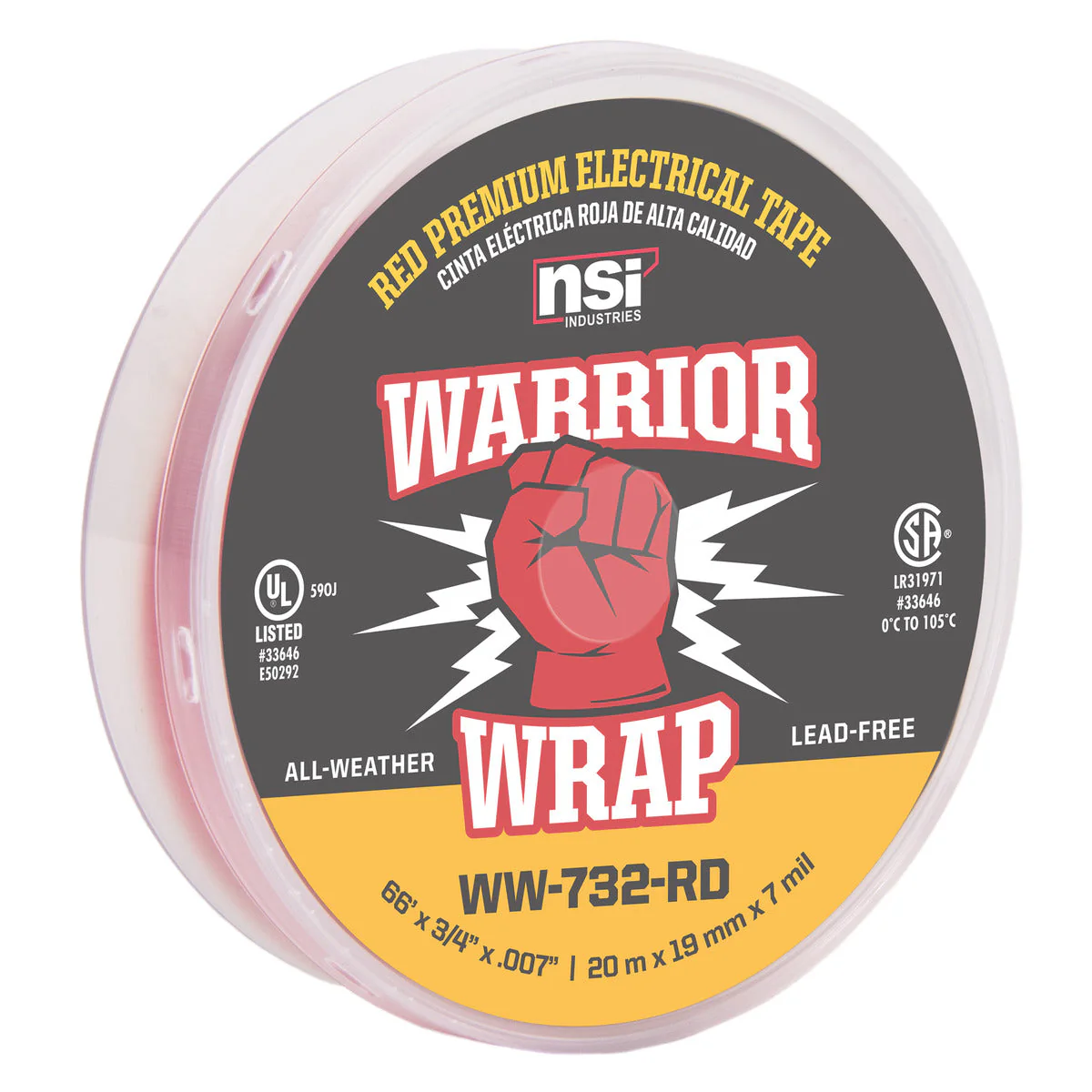 NSI Industries WW-732-RD WarriorWrap Premium Medium 3/4 in. x 66 ft. 7 mil Vinyl Electrical Tape, Red - Image 6